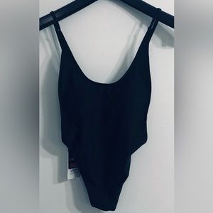 womens one piece swimsuit open back pull on black. Small